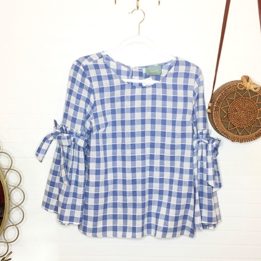 NEW Skies Are Blue Gingham Flare Sleeve Blouse​
